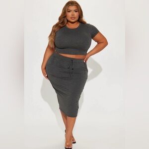 Pre-Loved Plus Size Charcoal Midi Skirt Set with Drawstring Waist